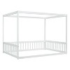 Gulches Full Size Wooden Canopy Frame Floor Bed - Fence, Guardrails, Minimalist Design, White - 4 of 4