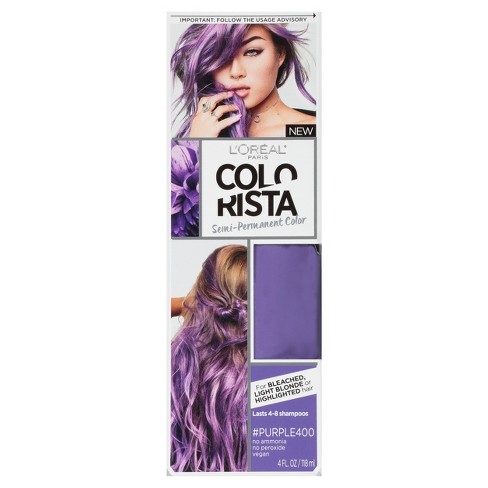 L Oreal Paris Colorista Semi Permanent For Light Blonde Or Bleached Hair Purple 4 Fl Oz