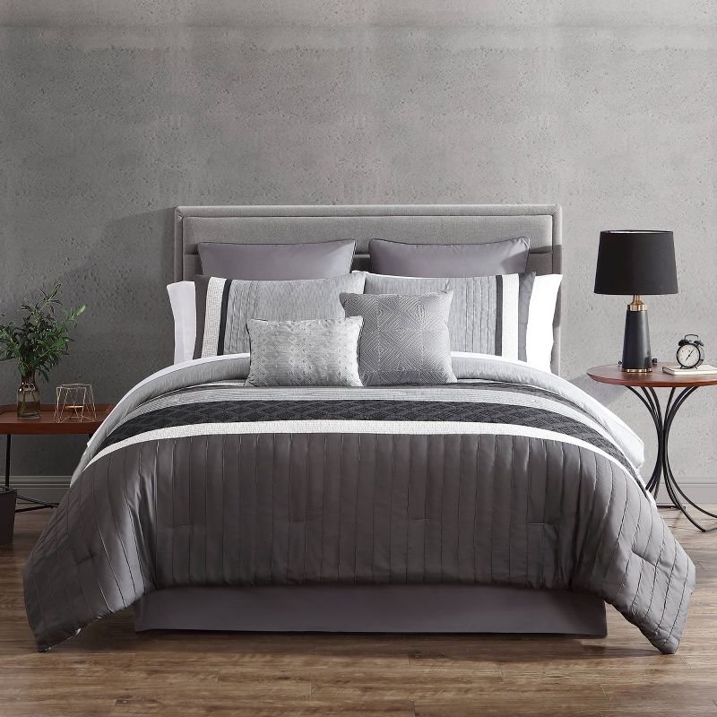 Rossi Embroidered Colorblock Comforter & Sheets Bedding Set Gray, 1 of 12