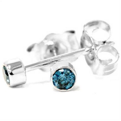 Pompeii3 1/8ct. Blue Round Brilliant Cut Diamond Stud Earrings 14K White Gold