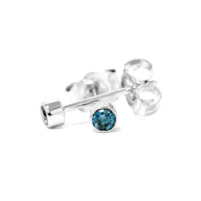 Pompeii3 1/8ct. Blue Round Brilliant Cut Diamond Stud Earrings 14K White Gold, 1 of 3