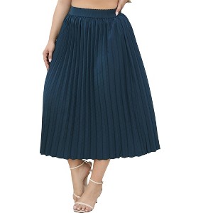 Clearlove Plus Size Pleated Skirt Women's Elastic Waist Boho  Midi Skirts with Pockets - 1 of 4