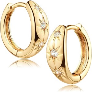 14K Gold Plated Huggie Hoops | Lightweight CZ Earrings, Hypoallergenic Gift - 1 of 4