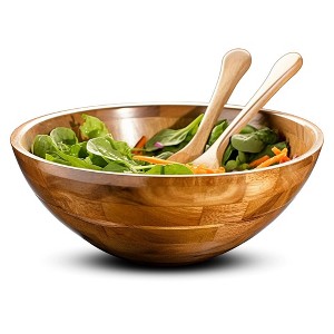 Palm Naki Premium Acacia Wood Salad Bowl and Servers Set - 3 Piece, Elegant Design - 1 of 4