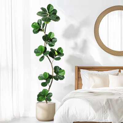 Artificial Fiddle Leaf Fig Tree - 5/6/7FT Fake Plant with Black Planter, Large Fake Tree for Home or Office Decor - Artificial Plants Indoor