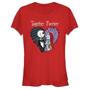 Juniors Womens The Nightmare Before Christmas Jack and Sally Together Forever T-Shirt - 1 of 4