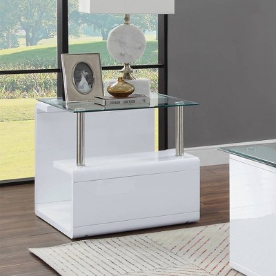 24 Nevaeh High Gloss Finish Accent Table Clear Glass White Acme   GUEST 5bba1f80 171d 428f 90cb 3bb5b3c0f2fd