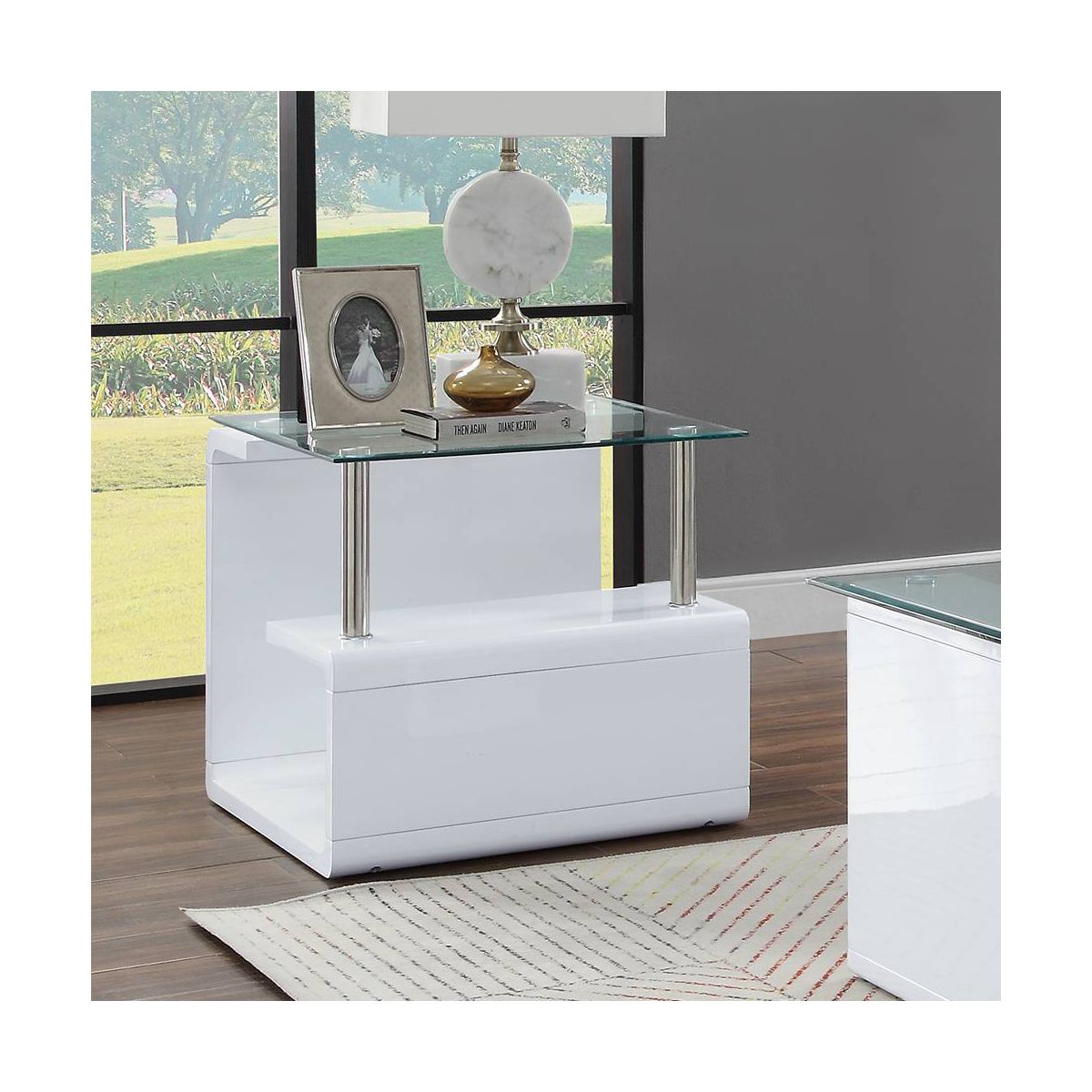 24" Nevaeh High Gloss Finish Accent Table Clear Glass/White - Acme Furniture - thumbnail 2