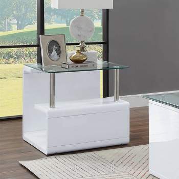 24" Nevaeh High Gloss Finish Accent Table Clear Glass/White - Acme Furniture
