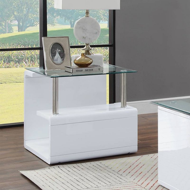 24&#34; Nevaeh High Gloss Finish Accent Table Clear Glass/White - Acme Furniture, 1 of 8