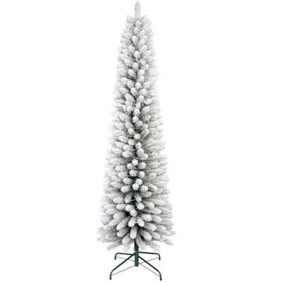 Flocked Pencil Christmas Tree, Snow Christmas Tree with Skinny Snowy Appearance, Green & White Xmas Decor for Home, Office