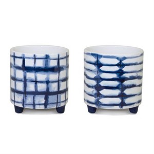 Blue White Tie Dye Footed Planter (Set of 2) 4.5 Inch for Indoor Display By Melrose - 1 of 4
