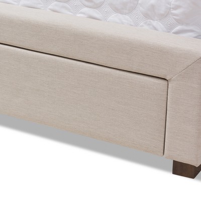 Luxurious King-Sized Light Beige Upholstered Bed with Tufted Headboard and Storage Drawers