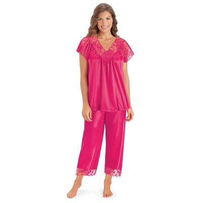 Collections Etc Lace Trim Silky Capri Pj Set