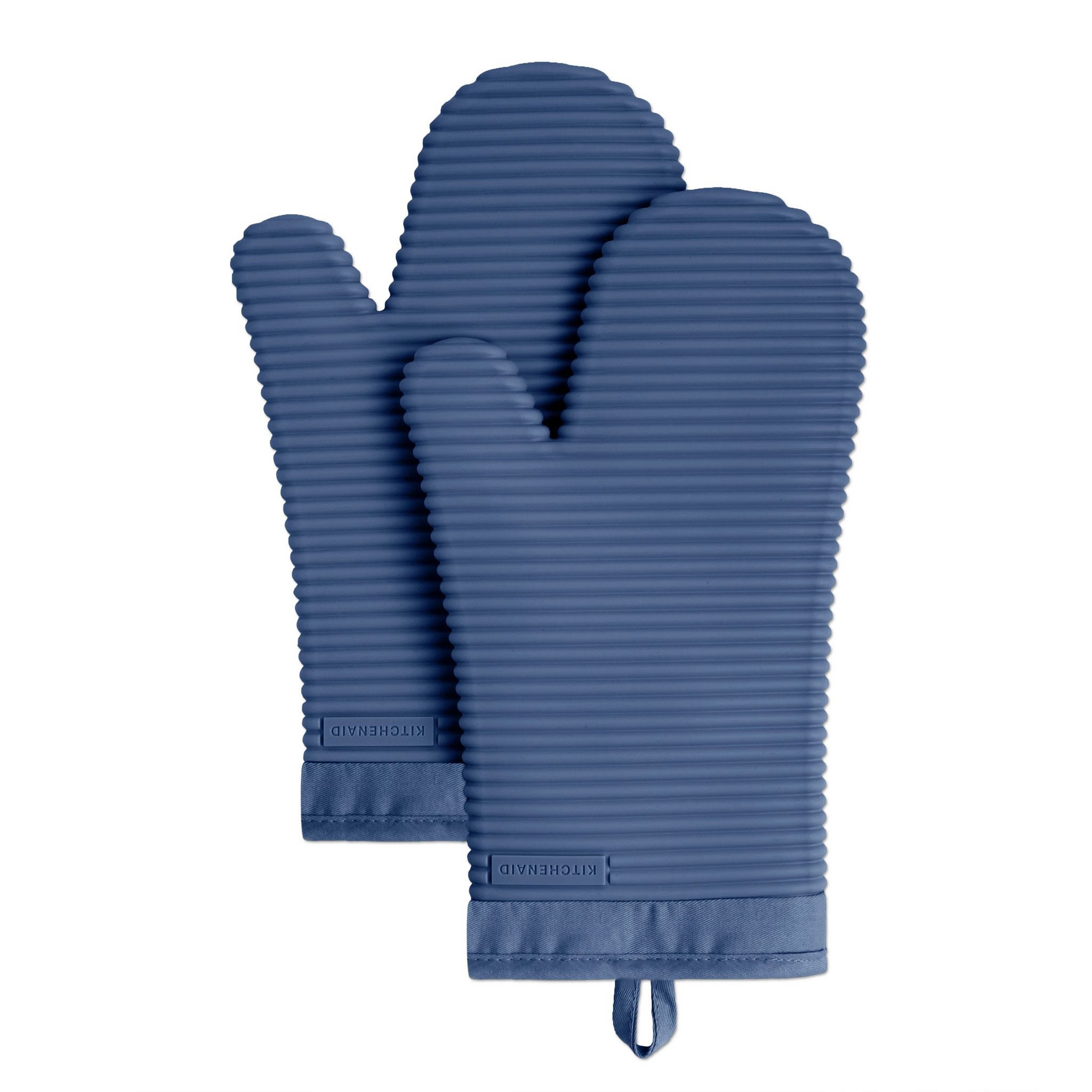 KitchenAid Ribbed Soft Silicone Oven Mitts 2-Pack, Blue Willow