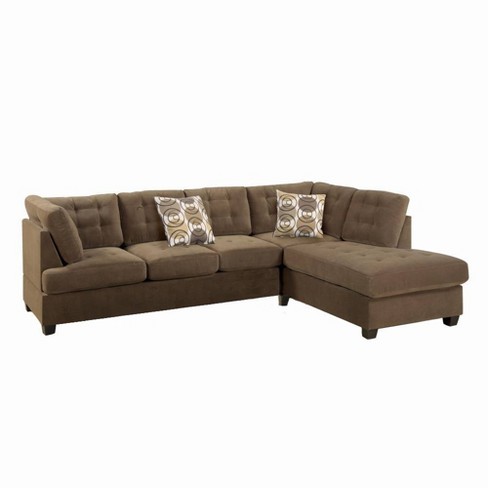 2pc Luxurious And Plush Corduroy Sectional Sofa Brown Benzara