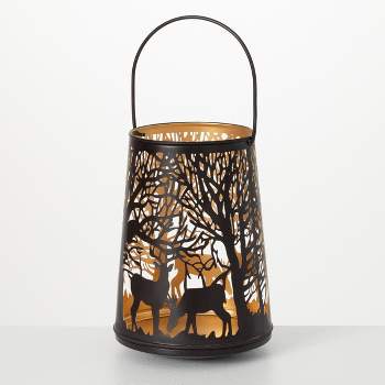 Sullivans Deer Lantern Brown 15"H Metal