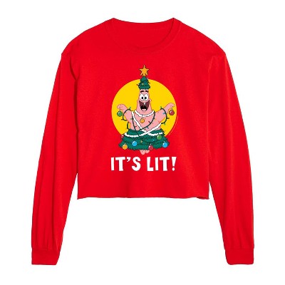 SpongeBob SquarePants Patrick Its Lit Cropped Long Sleeve T-Shirt - Red - 2 X-Large