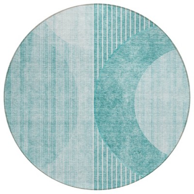Teal Blue And Aqua Geometric Washable Indoor Outdoor Area Rug