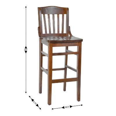 Elegant Walnut Wood School House Back Barstool