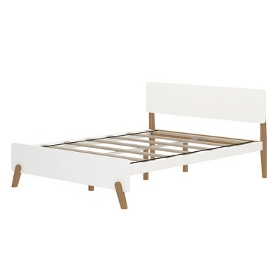 Mid-Century Modern Queen White and Pecan Pine Platform Bed