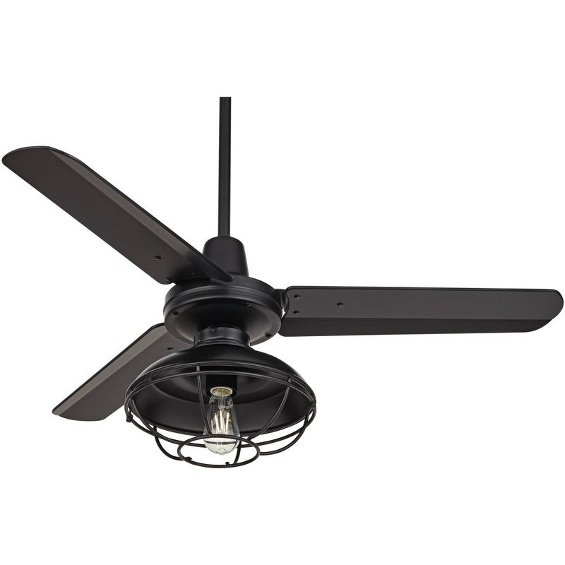 44" Casa Vieja Plaza Industrial Rustic Indoor Outdoor Ceiling Fan with LED Light Remote Control Matte Black Cage Damp Rated for Patio Exterior House, 1 of 10