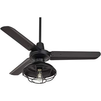 44" Casa Vieja Plaza Industrial Rustic Indoor Outdoor Ceiling Fan with LED Light Remote Control Matte Black Cage Damp Rated for Patio Exterior House