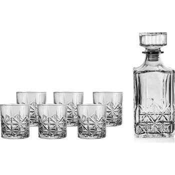 Fifth Avenue Islay Whiskey Decanter and Glass Set, 7-Piece Set for Liquor, Scotch, 6 Matching DOF Tumblers, Elegant Liquor Carafe w/ Stopper