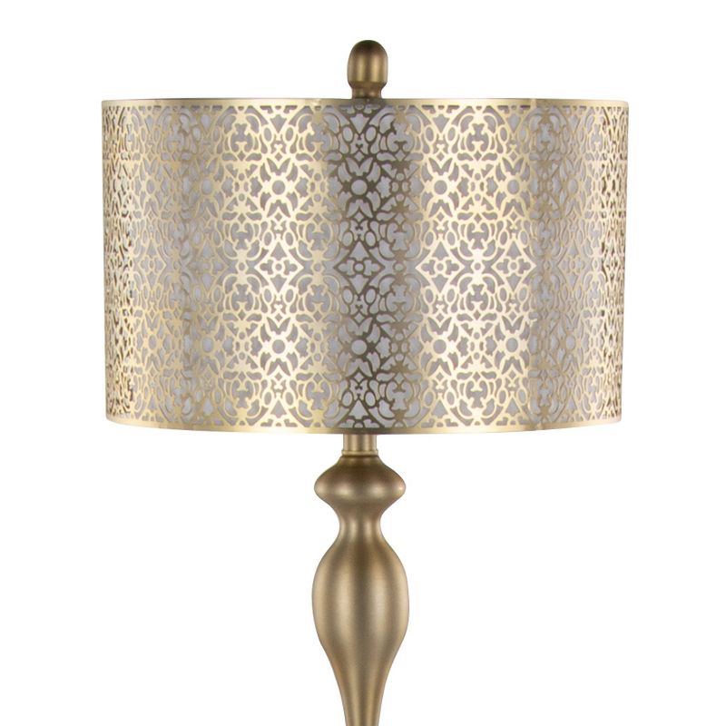 LumiSource Ashland 63&#34; Contemporary Metal Floor Lamp in Gold Metal with Laser Cut Metal and Off-White Linen Shade from Grandview Gallery, 3 of 6