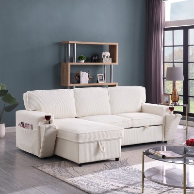 Sectional Sofa With Storage Space, Sectional Sofas Modern With Built-In Cup Holders And USB port, Sofas Bed With Upholstery Sleeper-Cuddlewood