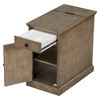 Antique Brown Solid Wood U-Can Sofa Side Table with USB Ports, Station Cup Holders, One Multifunctional Drawer Nightstand Accent Vintage Slim Table - 4 of 4