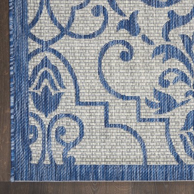 Ivory & Blue Classic Scroll 7' x 10' Synthetic Outdoor Rug