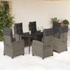 vidaXL 7 Piece Patio Dining Set - Outdoor/Garden Furniture - Gray Poly Rattan, Reclining Chairs, Tempered Glass Table, Cushions Included - 2 of 4