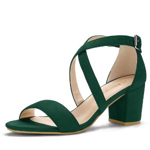 Allegra K Women's Open Toe Crisscross Buckle Ankle Strap Block Heel Sandals - 1 of 4