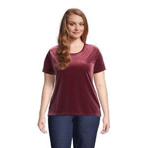 Lands' End Women's Short Sleeve Velvet Crew Neck Top - 1 of 2