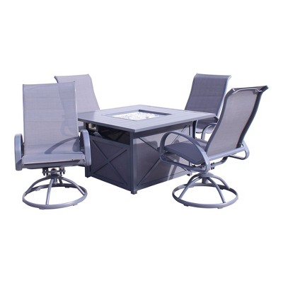 Courtyard Casual Santa Fe 5 pc Square Fire Pit Set with Sling Swivel Rockers  Includes One Square Fire Pit and Four Sling Swivel Rockers