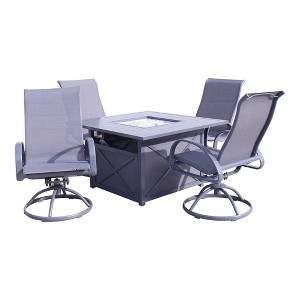 Courtyard Casual Santa Fe 5 pc Square Fire Pit Set with Sling Swivel Rockers  Includes One Square Fire Pit and Four Sling Swivel Rockers - 1 of 1