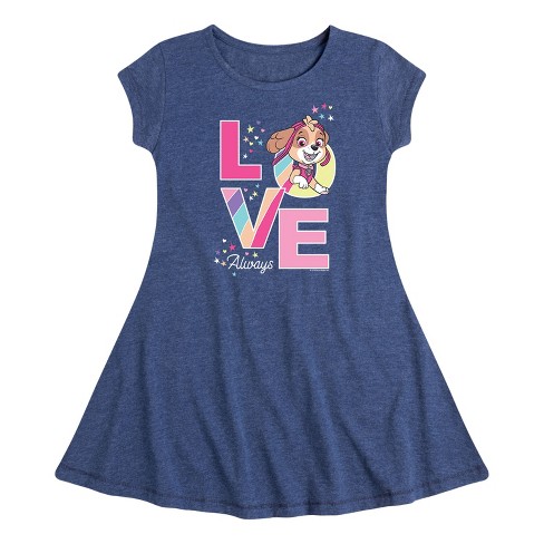 Girls Paw Patrol Skye Love Always Fit Flair Cap Sleeve Dress Heather Navy Small