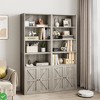 Farmhouse-Industrial Freestanding Bookshelf - 71.4"H Gray Wash Storage with Enclosed Cabinet & Open Shelves - 4 of 4