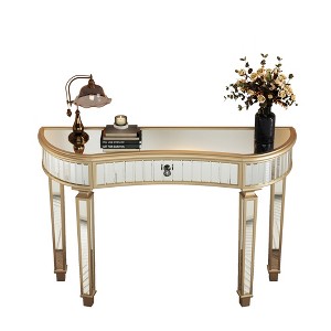 TiramisuBest 47" Half-Moon Mirrored Console Table with Fluted Glass & Crystal Knob Drawer,Silver Entryway Vanity Desk for Bedroom,Antique Black - 1 of 4