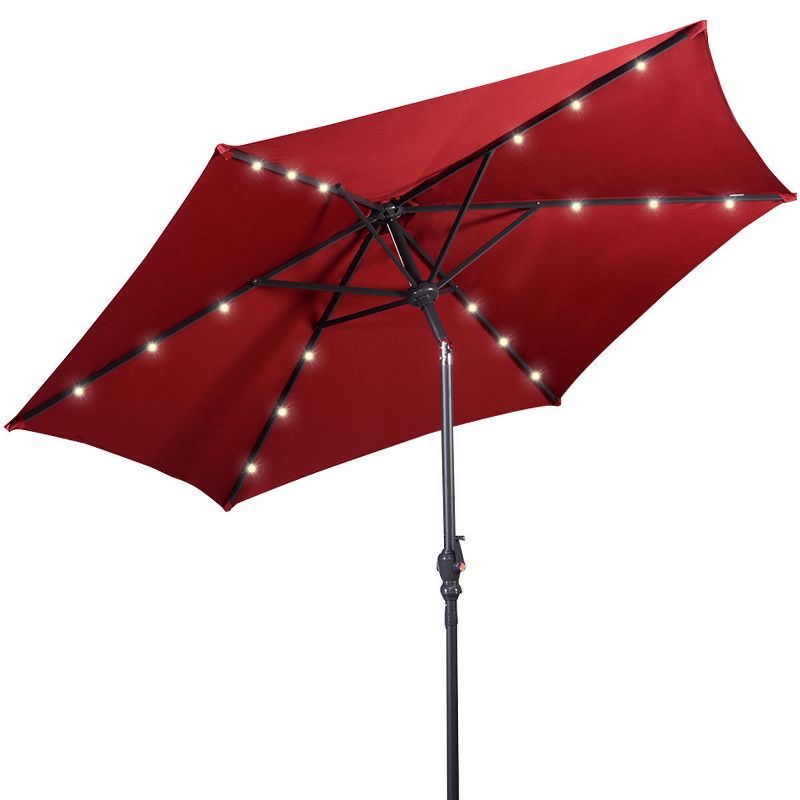 Costway 9ft Patio Solar Umbrella LED Patio Market Steel Tilt w/ Crank Outdoor (Burgundy), 1 of 8