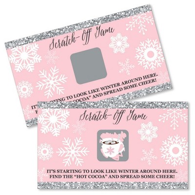 Big Dot of Happiness Pink Winter Wonderland - Holiday Snowflake Birthday Party and Baby Shower Game Scratch Off Cards - 22 Count