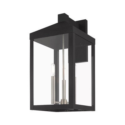 Nyack Black Solid Brass 3-Light Outdoor Lantern with Clear Glass