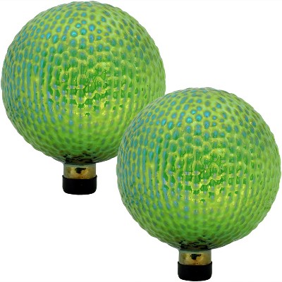 Sunnydaze Indoor/Outdoor Textured Surface Gazing Globe Ball for Lawn, Patio or Indoors - 10" Diameter - Green - 2-Pack