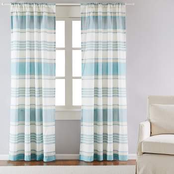 Maui Blue Lined Curtain Panel with Rod Pocket - Levtex Home
