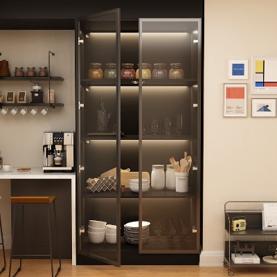 FUFU&GAGA Black Versatitle Display Cabinet with Glass DoorsKitchen Pantry