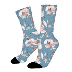 Pink Floral Flower Women Printed Crew Socks Funny Funky Socks Soft Polyester Novelty Gifts for Artists Men - 1 of 1