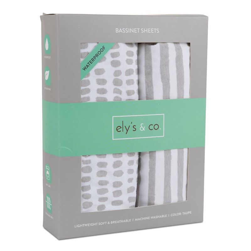 Ely's & Co. Baby Fitted Waterproof Sheet Set  100% Combed Jersey Cotton Taupe Stripes & Splash, 5 of 12