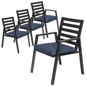 LeisureMod Chelsea Modern Patio Dining Armchair in Aluminum with Removable Cushions Set of 4 - 1 of 4