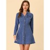 Allegra K Women's Button Down Collar V Neck Long Sleeve A-line Denim Dress - 2 of 4